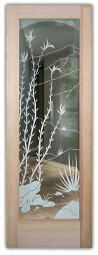 Not Private Front Door with Sandblast Etched Glass Art by Sans Soucie Featuring Ocotillo Desert Design