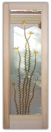 Interior Door featuring a Frosted Glass Desert Design Sandblast Etched Glass Ocotillo Centered Design by Sans Soucie