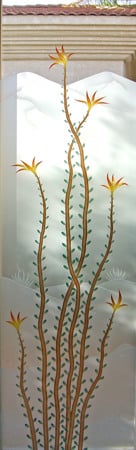 Door Glass Insert featuring a Frosted Glass Desert Design Sandblast Etched Glass Ocotillo Centered Design by Sans Soucie