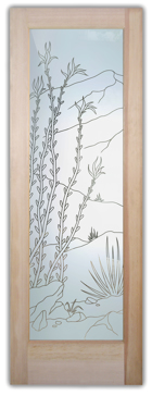 Semi-Private Front Door with Sandblast Etched Glass Art by Sans Soucie Featuring Ocotillo Desert Design