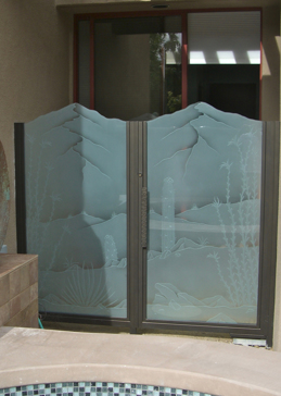 Gate Insert with a Frosted Glass Ocotillo Saguaro Desert Design for Semi-Private by Sans Soucie Art Glass