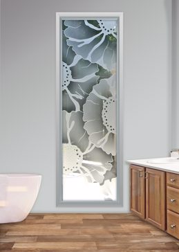 Window with a Frosted Glass OKeefe Floral Design for Semi-Private by Sans Soucie Art Glass