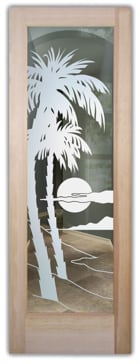 Handcrafted Etched Glass Entry Door by Sans Soucie Art Glass with Custom Palm Trees Design Called Palm Sunset Creating Not Private