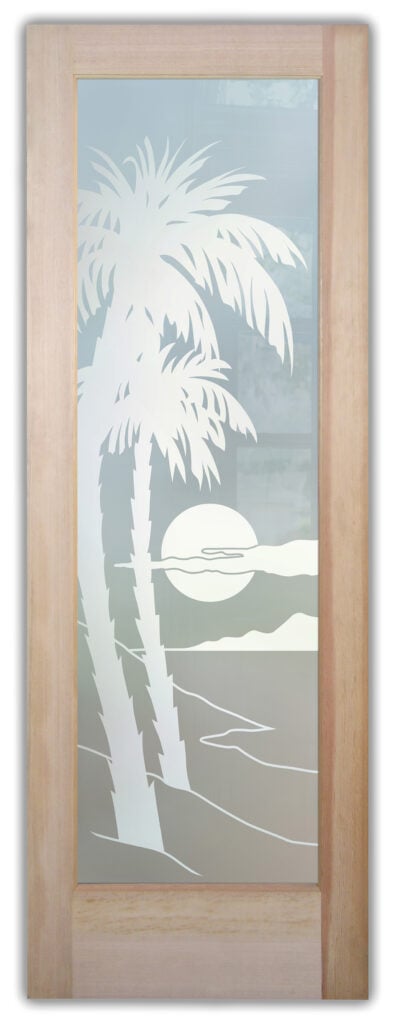 Palm Sunset Private 1D Private Frosted Glass Finish Beach Decor Glass Interior Doors Sans Soucie 