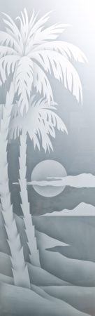 Door Glass Insert featuring Frosted Glass Design Etched Glass by Sans Soucie Art Glass with Custom Palm Trees Design Palm Sunset