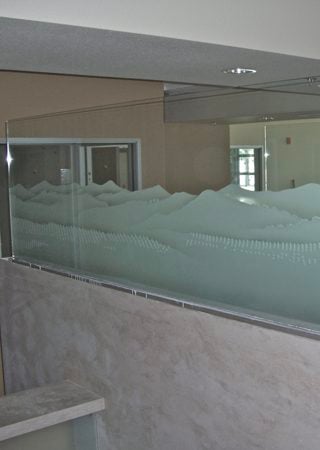 Partition with a sandblast Frosted Glass Landscapes Design Custom-Designed Decorative Etched Glass