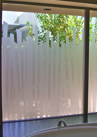 Window with a sandblast Frosted Glass Geometric Design Custom-Designed Decorative Etched Glass