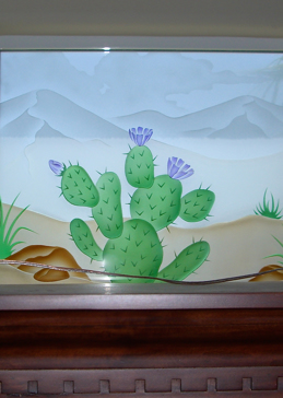 Window with a Frosted Glass Pear Cactus Desert Design for Not Private by Sans Soucie Art Glass