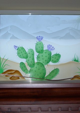 Window with a Frosted Glass Pear Cactus Desert Design for Semi-Private by Sans Soucie Art Glass