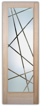 Handcrafted Etched Glass Interior Door by Sans Soucie Art Glass with Custom Geometric Design Called Pick Up Creating Semi-Private