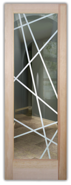 Handcrafted Etched Glass Interior Door by Sans Soucie Art Glass with Custom Geometric Design Called Pick Up Creating Not Private