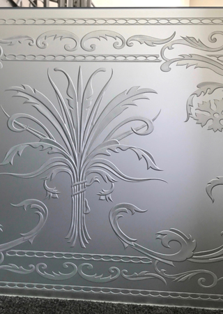 Window with a Frosted Glass Picturesque Cala Lilies Floral Design for Private by Sans Soucie Art Glass