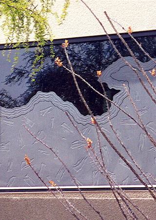 Window with a sandblast Frosted Glass Abstract Design Custom-Designed Decorative Etched Glass