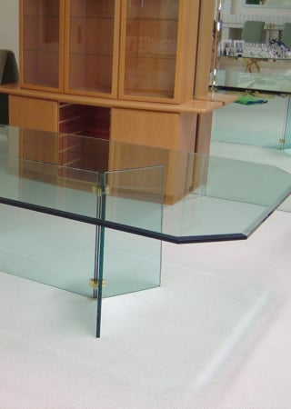Glass Dining Table with Frosted Glass Plain Clear Glass Plain Glass Bevel Edge  Design by Sans Soucie