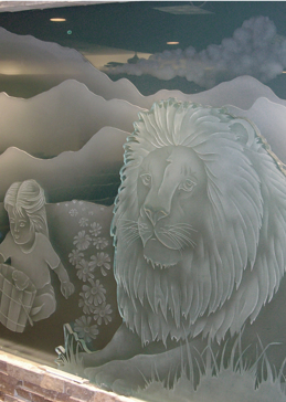 Semi-Private Sculpture with Sandblast Etched Glass Art by Sans Soucie Featuring Psalm 145:16 Wildlife Design