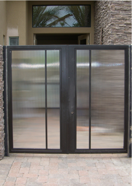 Custom-Designed Decorative Gate Glass Insert with Sandblast Etched Glass by Sans Soucie Art Glass Handcrafted by Glass Artists