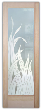 Handcrafted Etched Glass Entry Door by Sans Soucie Art Glass with Custom Foliage Design Called Reeds Creating Private