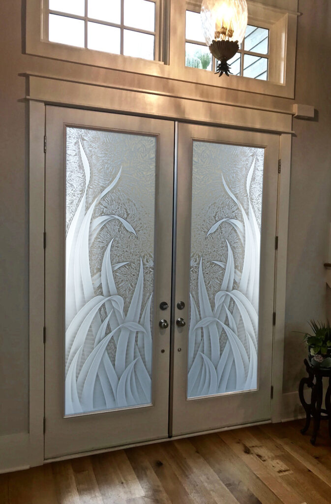 Reeds 3D carved and shaded glass front doors