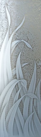 Door Glass Insert featuring Frosted Glass Design Etched Glass by Sans Soucie Art Glass with Custom Foliage Design Reeds