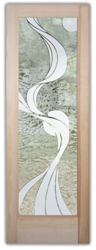 Handmade Sandblasted Frosted Glass Front Door for Semi-Private Featuring a Geometric Design Ribbon Reflection Moons by Sans Soucie