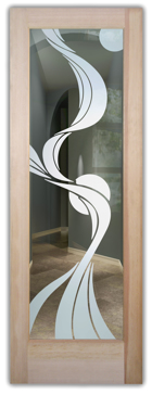 Handmade Sandblasted Frosted Glass Interior Door for Not Private Featuring a Geometric Design Ribbon Reflection Moons by Sans Soucie