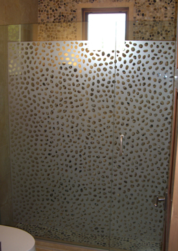 Shower Enclosure with Frosted Glass Patterns River Rock Design by Sans Soucie