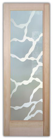 Interior Door featuring a Frosted Glass Abstract Design Sandblast Etched Glass Rivulet Design by Sans Soucie