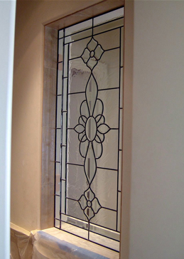 Handcrafted Etched Glass Window by Sans Soucie Art Glass with Custom Traditional Design Called Rosette Creating Not Private