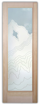Private Interior Door with Sandblast Etched Glass Art by Sans Soucie Featuring Rugged Retreat Abstract Design