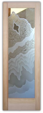 Semi-Private Front Door with Sandblast Etched Glass Art by Sans Soucie Featuring Rugged Retreat Abstract Design