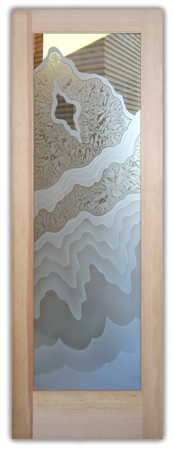 Interior Door showcasing a Frosted Glass Abstract Design with Sandblast Etched Glass Art by Sans Soucie Rugged Retreat Design