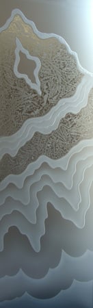Door Glass Insert showcasing a Frosted Glass Abstract Design with Sandblast Etched Glass Art by Sans Soucie Rugged Retreat Design