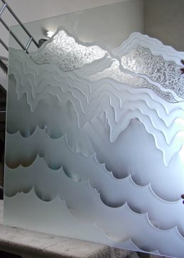 Window with a Frosted Glass Rugged Waves Abstract Design for Semi-Private by Sans Soucie Art Glass