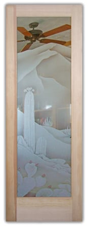 Interior Door with a sandblast Frosted Glass Desert Design Custom-Designed Decorative Etched Glass