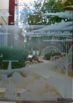 Window with a Frosted Glass San Diego Coast  Landscapes Design for Semi-Private by Sans Soucie Art Glass