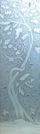 Door Glass Insert with a sandblast Frosted Glass Asian Design Custom-Designed Decorative Etched Glass