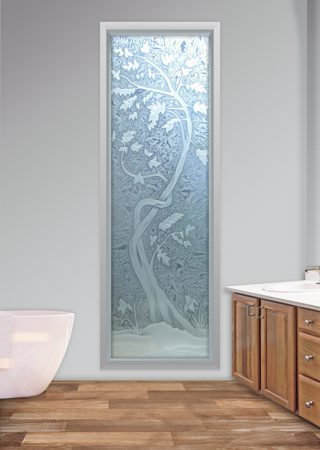 Window with a sandblast Frosted Glass Asian Design Custom-Designed Decorative Etched Glass
