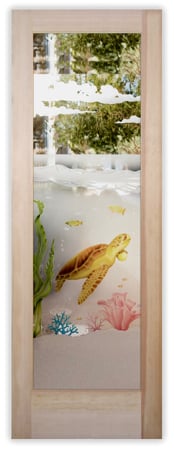 Front Door with Frosted Glass Oceanic Aquarium Sea Turtle Design by Sans Soucie