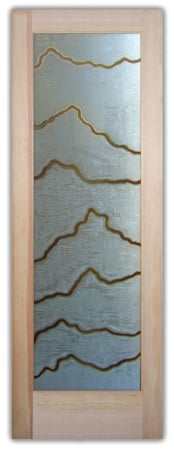 Interior Door showcasing a Frosted Glass Abstract Design with Sandblast Etched Glass Art by Sans Soucie Serrated Design