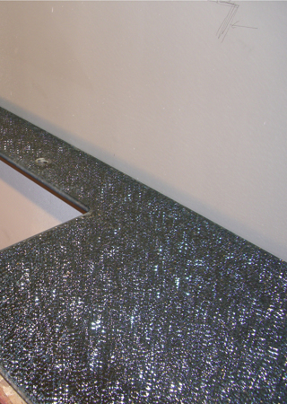 Glass Counter featuring Frosted Glass Design Etched Glass by Sans Soucie Art Glass with Custom Patterns Design Shattered Glass Grey Mirror