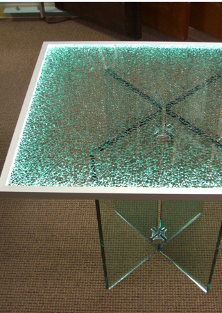 Edge Lit Glass with a sandblast Frosted Glass Shattered Glass Design Custom-Designed Decorative Etched Glass