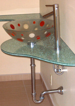 Art Glass Glass Counter Featuring Sandblast Frosted Glass by Sans Soucie for Not Private with Shattered Glass Shattered Glass Reg Clear Irregular Vanity Design