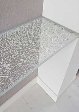 Not Private Shelf with Sandblast Etched Glass Art by Sans Soucie Featuring Shattered Glass Ultra Clear Patterns Design