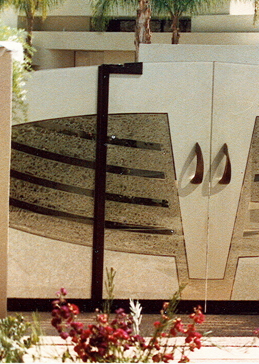 Gate Insert with Frosted Glass Southwest Shield Design by Sans Soucie