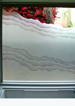Handmade Sandblasted Frosted Glass Window for Semi-Private Featuring a Oceanic Design Shoreline Pattern by Sans Soucie