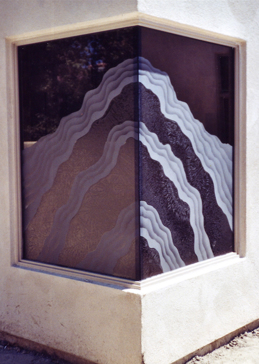 Handmade Sandblasted Frosted Glass Window for Semi-Private Featuring a Oceanic Design Shoreline Pattern by Sans Soucie