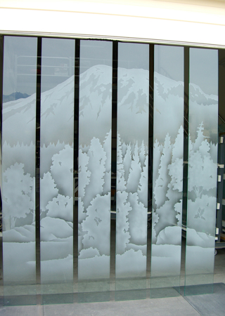 Window with Frosted Glass Landscapes Mount Rainier Design by Sans Soucie