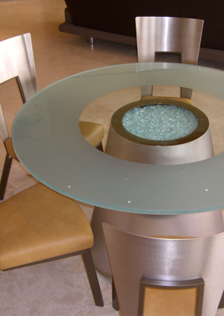 Glass Dining Table with a Frosted Glass Sphere Geometric Design for Semi-Private by Sans Soucie Art Glass