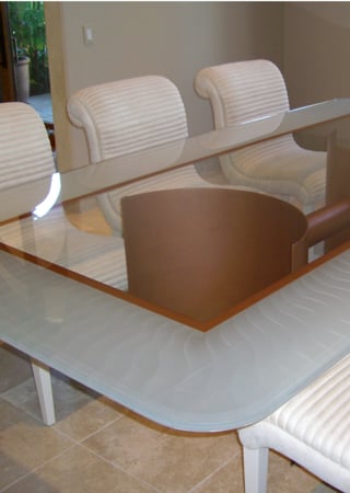 Glass Dining Table with Frosted Glass Geometric Sphere Waves Design by Sans Soucie