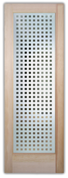 Handcrafted Etched Glass Interior Door by Sans Soucie Art Glass with Custom Geometric Design Called Squares Creating Semi-Private